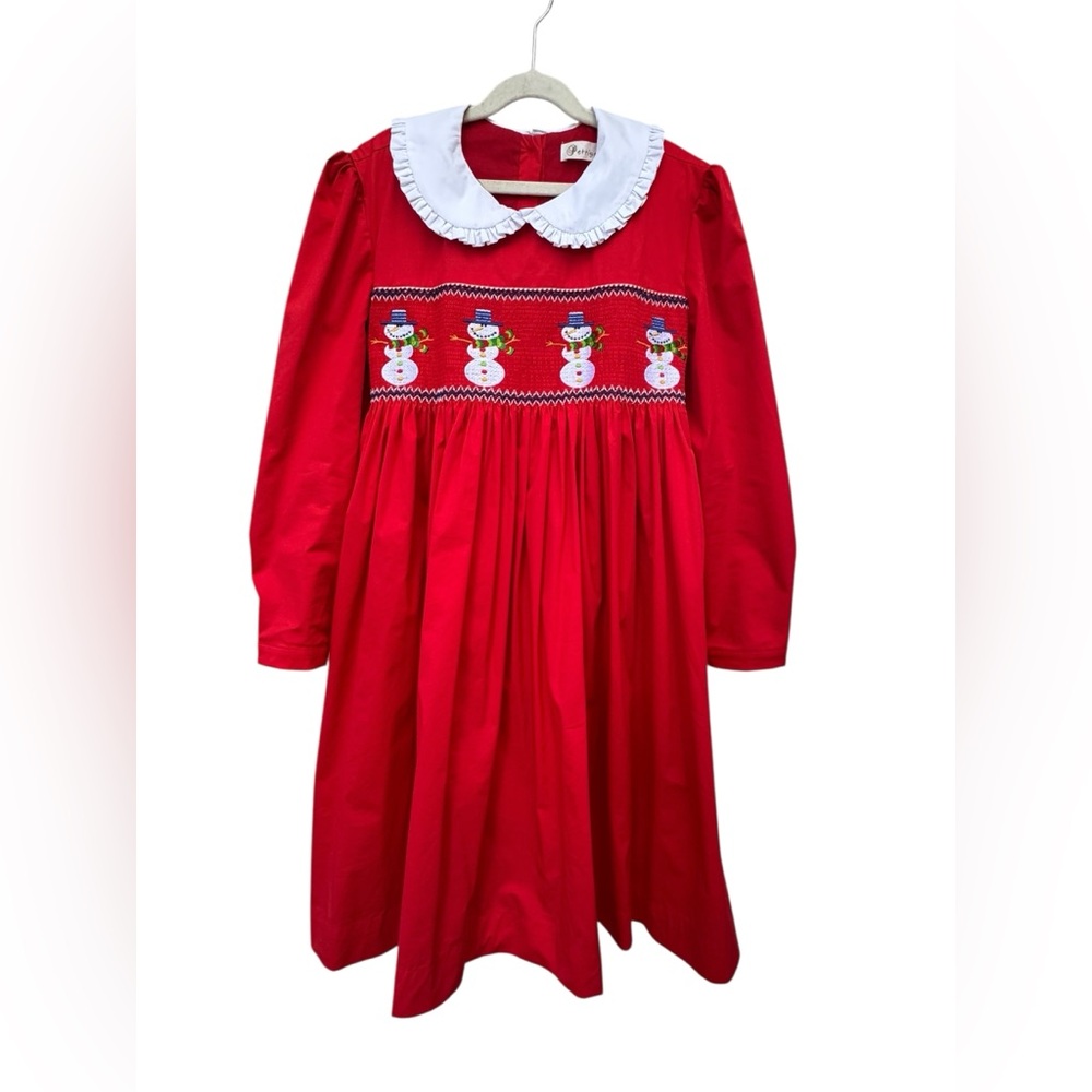 Pettigirl Red Snowman Smocked Christmas Dress size 14